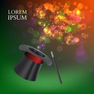 Magician Top Hat and stick with magic particles Vector