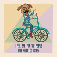 Hipster poster with nerd dog riding bike N3