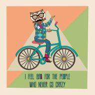 Hipster poster with nerd owl riding bike N2