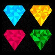 Set of four diamonds Blue yellow pink and green Black