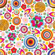 Seamless fantasy flower plant vector pattern cheer up background N7