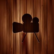 Video camera icon Media symbol Wooden texture N4