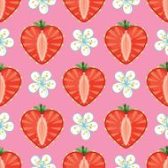 Heart of strawberry berries and flowers in seamless pattern N2