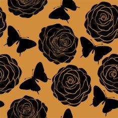 seamless pattern with roses and silhouettes of butterflies