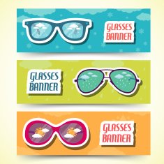three horizontal retro glasses banners concept