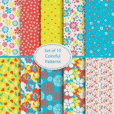 Set of 10 seamless floral and hearts background N3