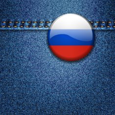 Russian Flag Badge on Denim Fabric Texture