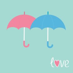 Pink and blue umbrellas Love card