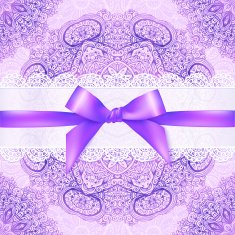 Violet lacy greeting card cover with purple ribbon N2