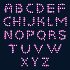 Pink diamond letters alphabet on dark background Shiny jewels ABC