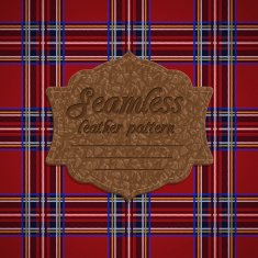Seamless tartan pattern and label with leather texture N3