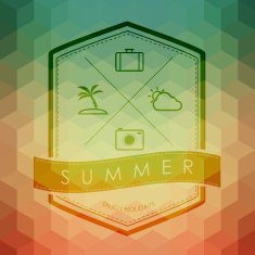 summer label and travel icon on geometry background