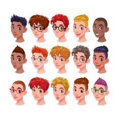 Set of boys with different hairstyles and accessories N2