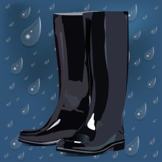 Hand drawn colored autumn set rain gumboots