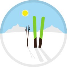 Vector cartoon circle winter symbol icon with skis and poles