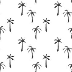 watercolor palms seamless pattern black and white