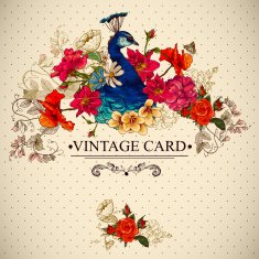 Floral Vintage Card with Peacock