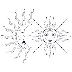 Boho elegant sun and vintage moon tattoo zentangle stylized Bo
