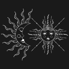 Boho elegant sun and vintage moon tattoo zentangle stylized Bo N2