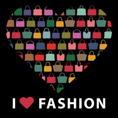 Colorful silhouettes women's handbags Composition in form of hea