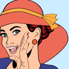 popart retro woman with sun hat in comics style N4