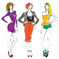 Three women fashion sketch N3