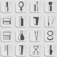 Cosmetics vector icons set on gray