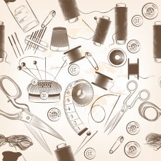 Fashion seamless pattern with threads needles and other sewing