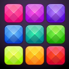 Faceted square buttons