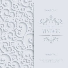 Vector White 3d Vintage Invitation Card with Floral Damask Pattern N5