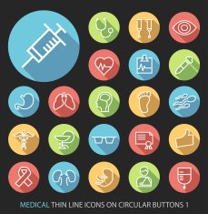 Medical Icons with Buttons on Black Background