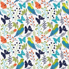 Stylish seamless pattern made of birds and leaves