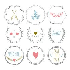 Set of hand drawn frames with wedding decorative elements