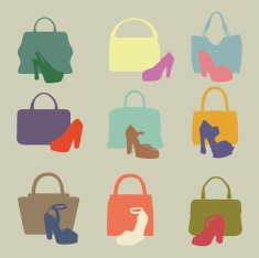 Colored silhouettes of fashion women's handbag high-heeled shoe