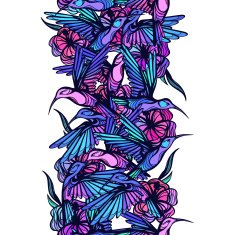 Flying tropical hummingbirds with flowers seamless pattern N2