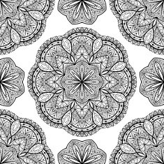 Vector oriental seamless pattern with black mandalas