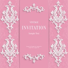 Vector Pink Vintage Invitation Card with 3d Floral Pattern