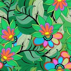 Lotus with leaves Abstract seamless pattern colorful flowers lily N3