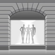 Vector Shop Boutique Store Front with Big Window and Mannequins N3