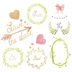 Set of sweet heart ribbon wreath floral frame collection vector