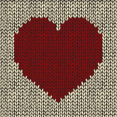 Seamless pattern with red knitted heart