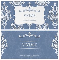Vector Grey 3d Vintage Invitation Template with Floral Damask Pattern