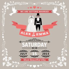 Wedding invitation with wedding clothes and floral frame