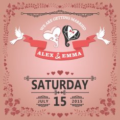 Wedding invitation with stylized heart and floral frame