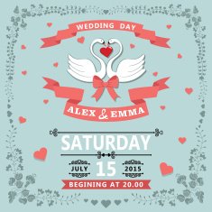 Wedding invitation with cartoon swans