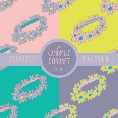 Camomile Coronet Seamless Vector Pattern Set