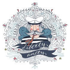 Hand drawn vintage label with a sailor