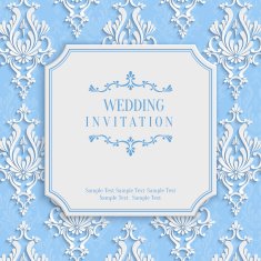 Vector Blue Vintage Invitation Card with 3d Floral Damask Pattern N2