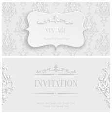 Vector White 3d Vintage Invitation Card with Floral Damask Pattern N6