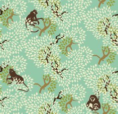 Abstract floral seamless pattern Trees and monkeys Exotic fore N2